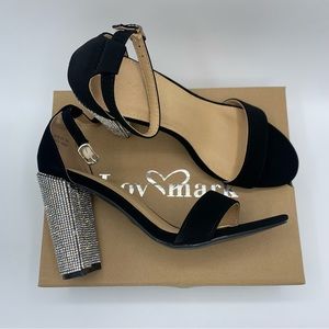 Lov Mark Black Rhinestone Embellished Heels Size 7.5